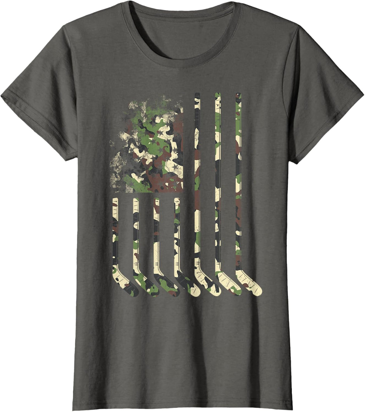 Patriotic Ice Hockey 4th of July Camo USA Independence Day T-Shirt - Asphalt Grey
