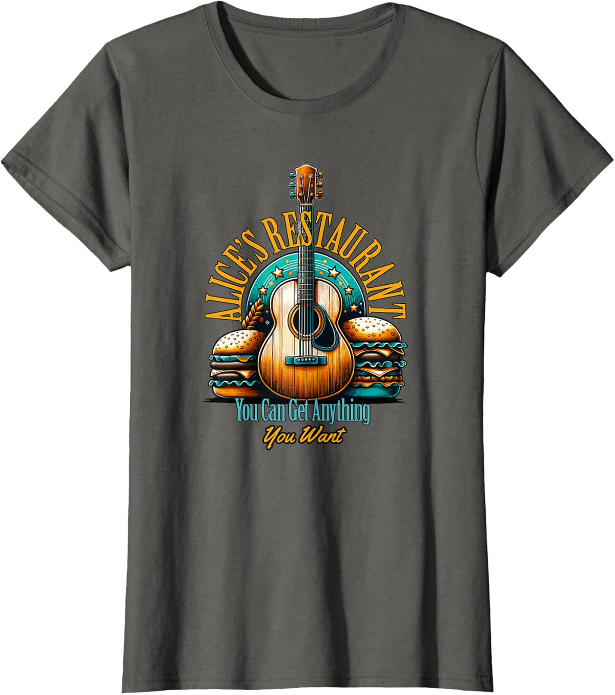 Alice's Restaurant Folk Guitar Music T-Shirt - Asphalt Grey
