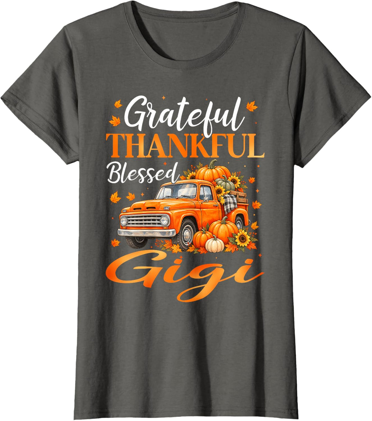 Grateful Thankful Blessed Gigi Pumpkin Thanksgiving T-Shirt - Asphalt Grey