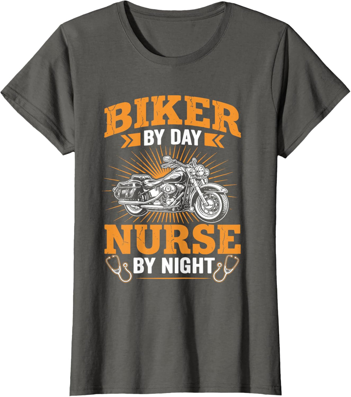 Biker By Day Nurse By Night Motorcycle Biking Nurses T-Shirt - Asphalt Grey