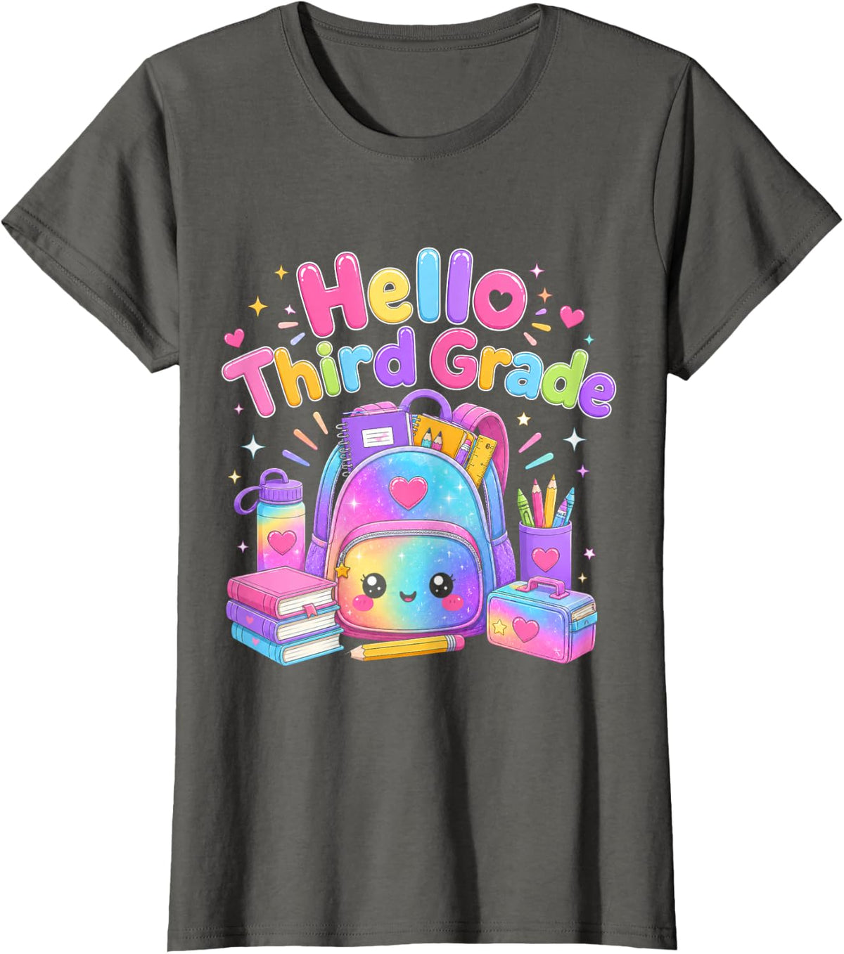Hello Third Grade Teacher First Day of 3rd Grade Dumpling T-Shirt - Asphalt Grey