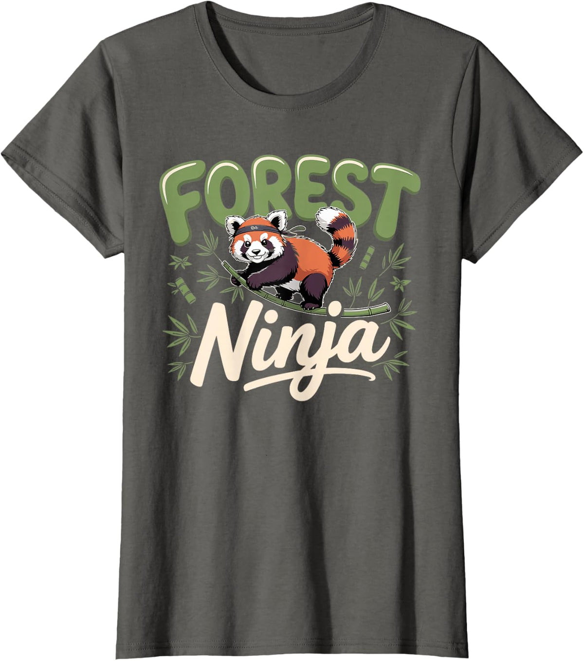 Forest Ninja Red Panda Wildlife Animal Lover T-Shirt - Asphalt Grey
