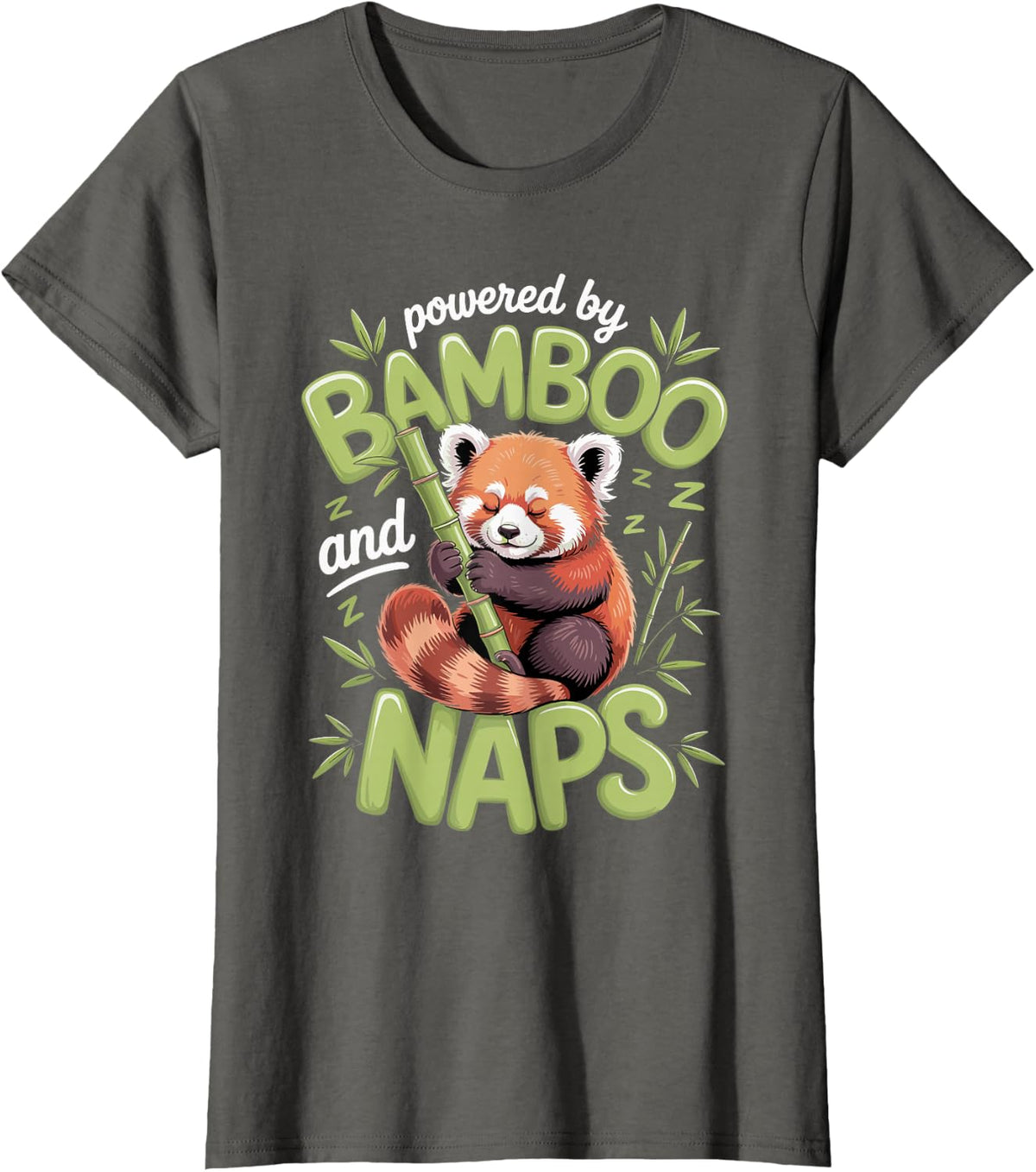 Powered by Bamboo and Naps Red Panda Wildlife Animal T-Shirt - Asphalt Grey