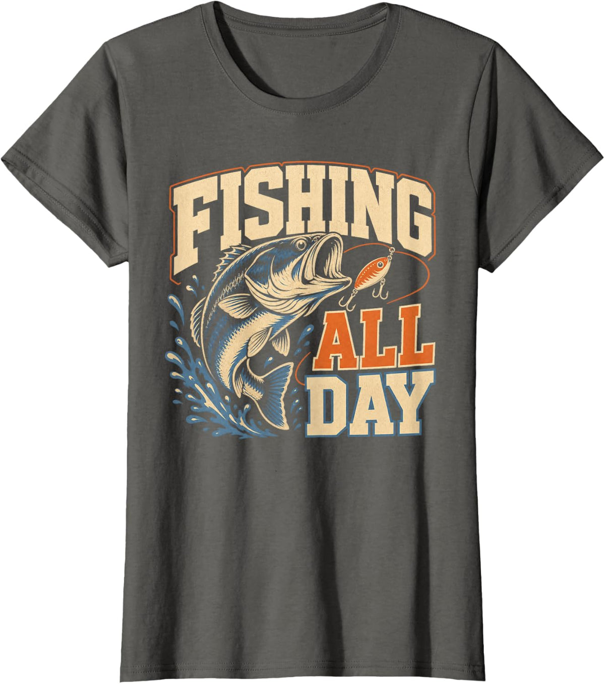 Fishing All Day Bass Angler Freshwater Lure T-Shirt - Asphalt Grey
