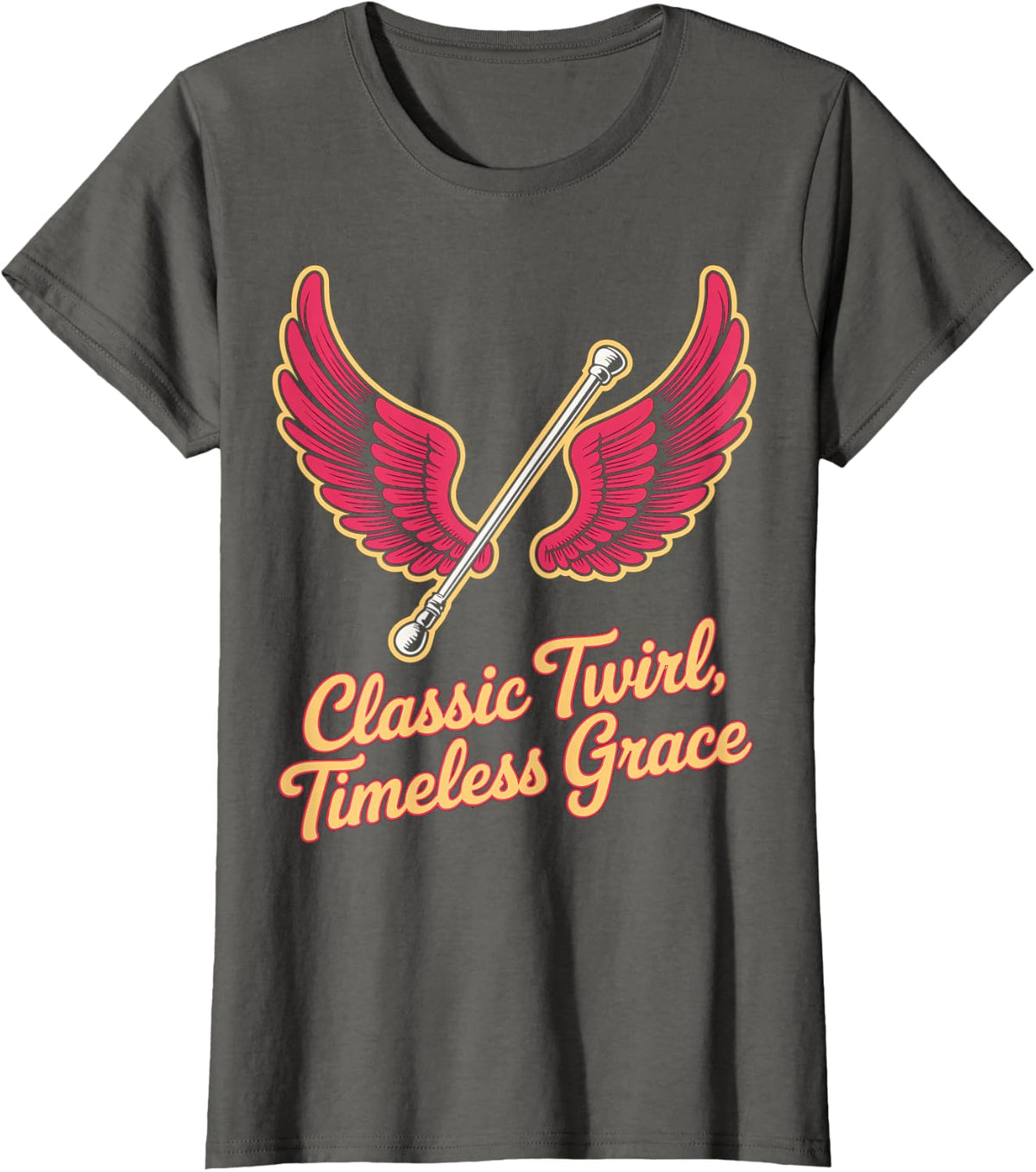 Classic Twirl Timeless Grace Wings & Baton Design T-Shirt - Asphalt Grey