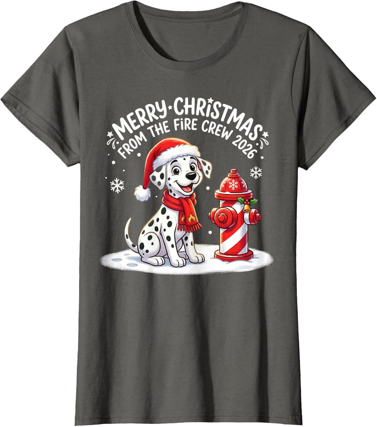 Fire Department Christmas 2026 Firefighter Crew Dog T-Shirt - Asphalt Grey