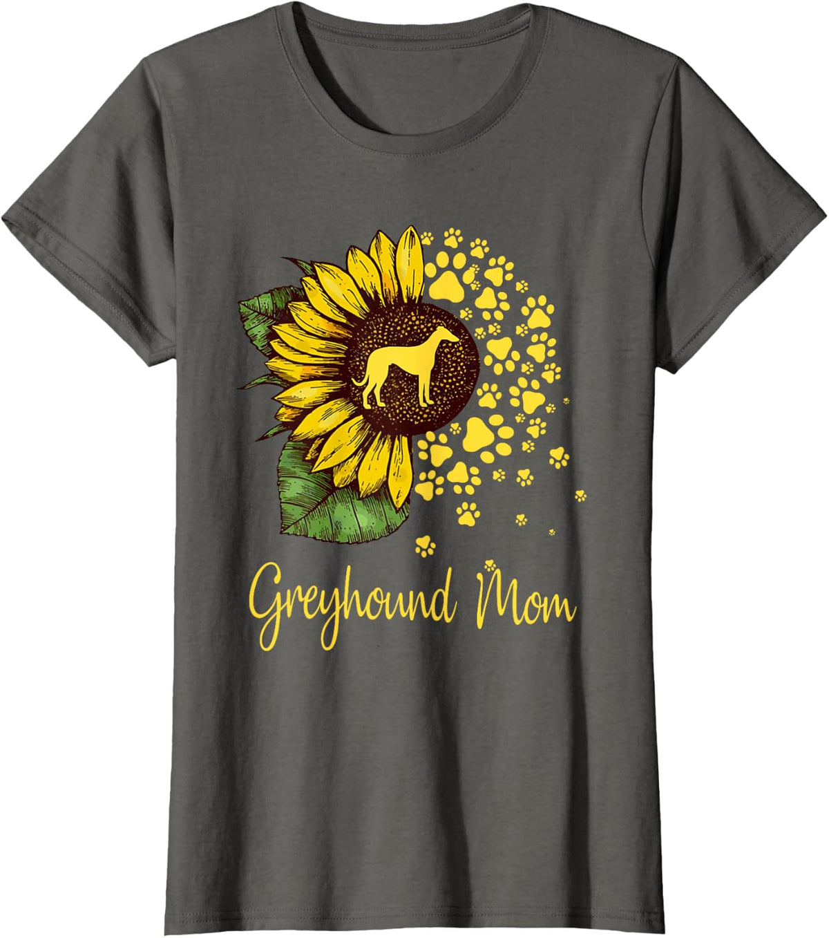 Womens Sunflower Greyhound Mom Dog Lover Mother’s Day T-Shirt - Asphalt Grey