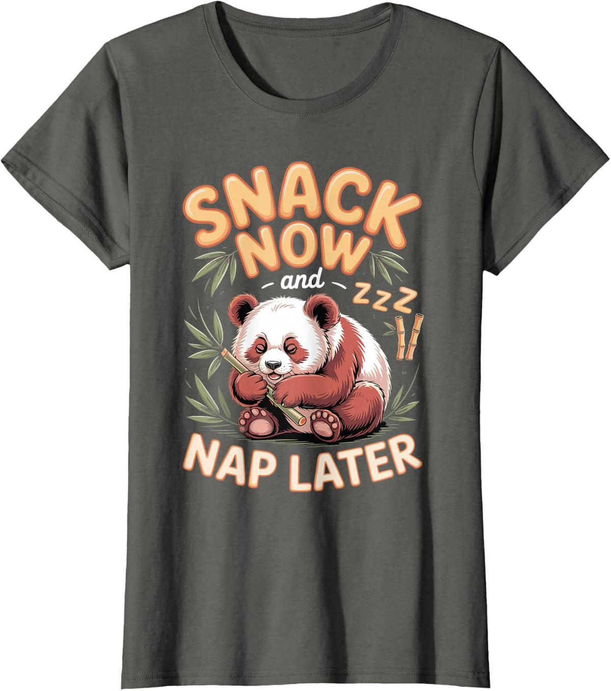 Snack Now Nap Later Red Panda Wildlife Animal T-Shirt - Asphalt Grey