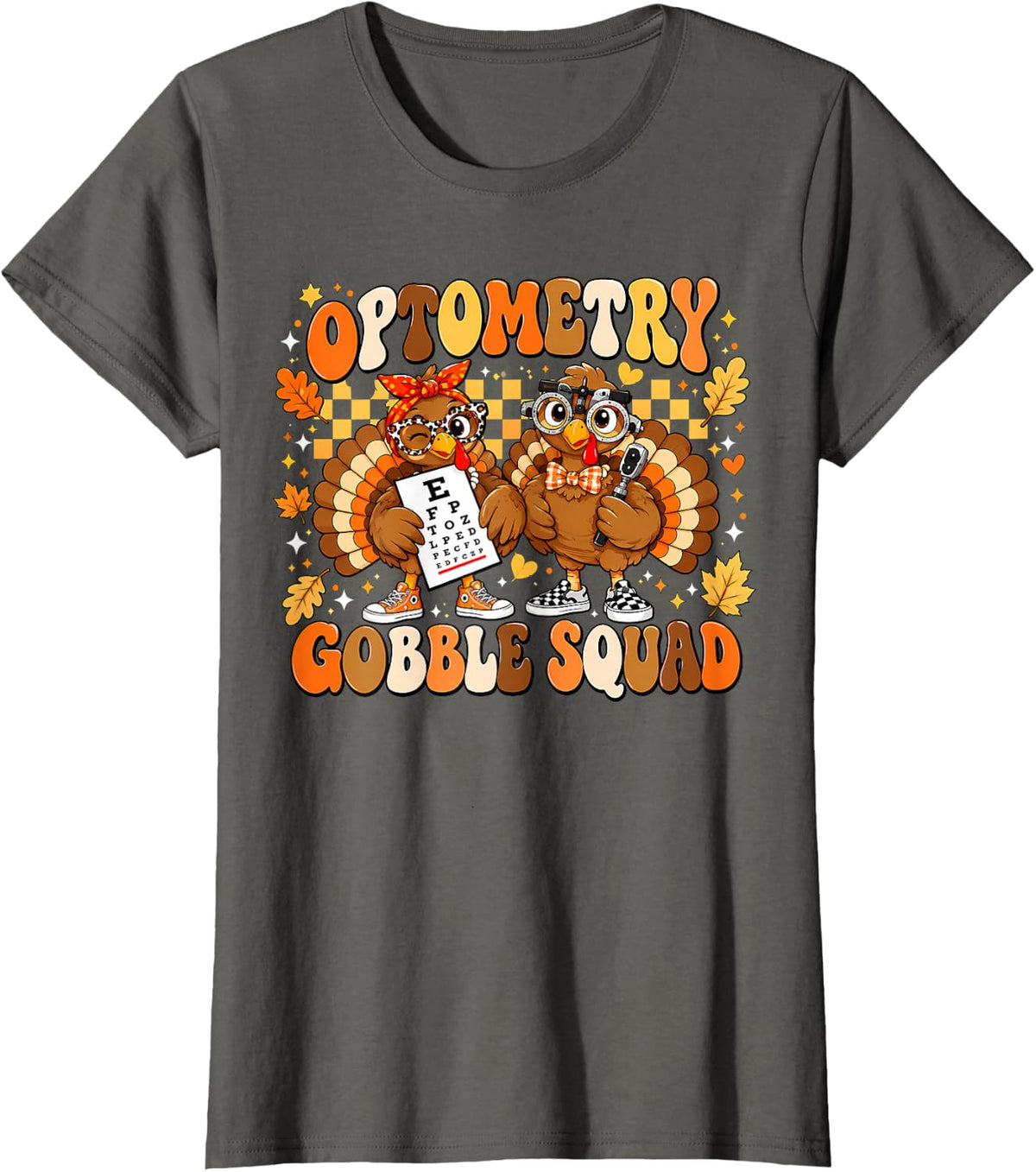 Optometry Thanksgiving Gobble Squad Turkey Eye Doctor T-Shirt - Asphalt Grey
