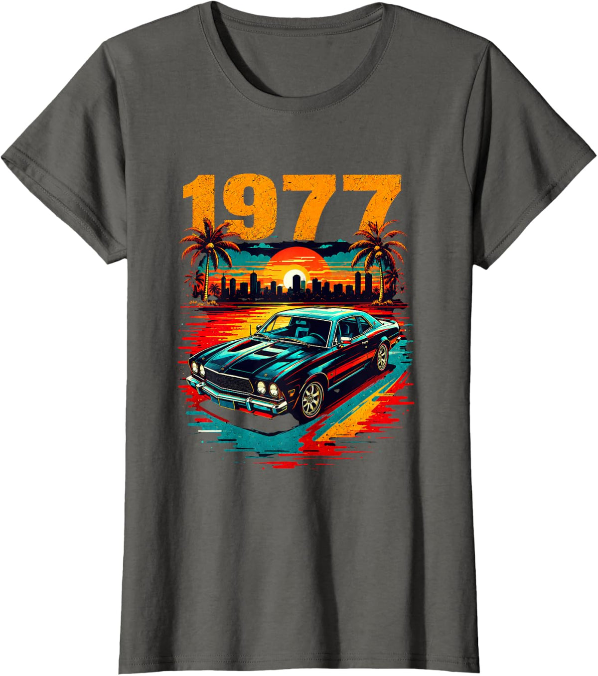 1977 Classic Muscle Car Vintage Retro 70s Birthday T-Shirt - Asphalt Grey