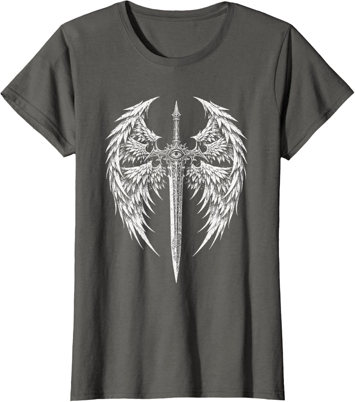 Seraphim Sword Wings Angel Enoch Seeing Eye Esoteric Grunge T-Shirt - Asphalt Grey