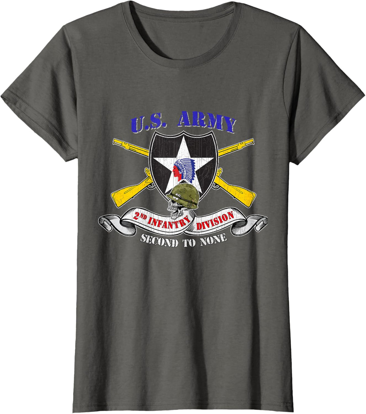 2nd Infantry Division Veteran 2ID T-Shirt - Unisex Adults - Black - Small - Short Sleeve - Modern Classic Fit U-Neck -