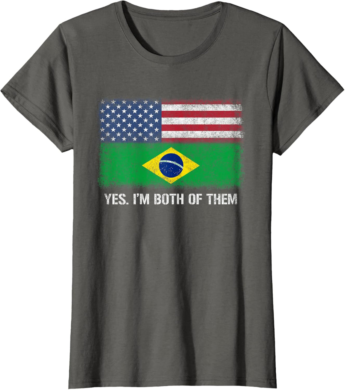 Usa Brazil Brazilian American Flag Dual Citizen Citizenship T-Shirt for Women Kids Men - Asphalt Grey