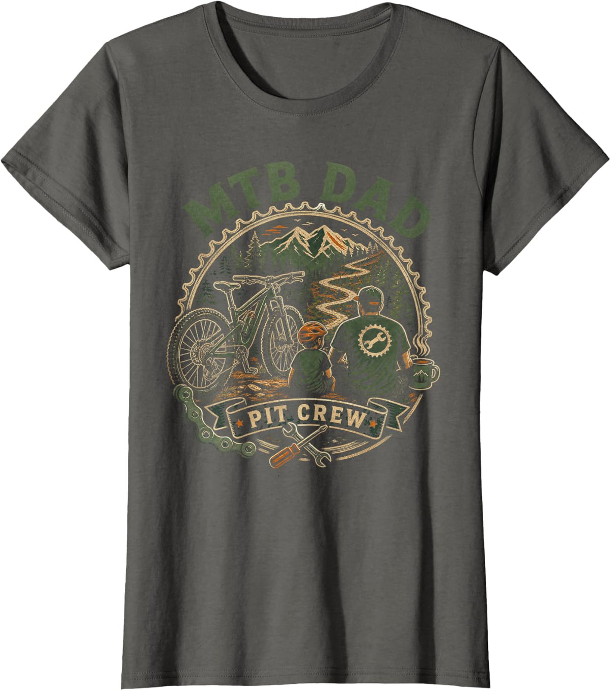 MTB Dad Pit Crew Mountain Bike T-Shirt - Asphalt Grey