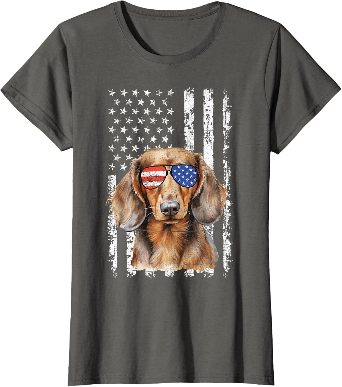 4th Of July US Flag Dachshund Dog Lover T-Shirt for Women Kids Men - Asphalt Grey