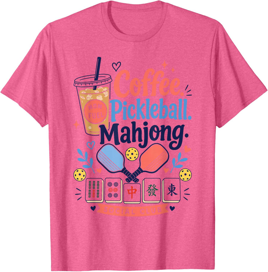 Coffee Pickleball Mahjong Game Mahj T-Shirt - Pink Heather