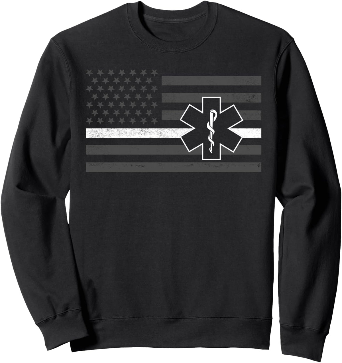 Thin White Line American Flag EMS Paramedic EMT Sweatshirt - Adult Unisex Black