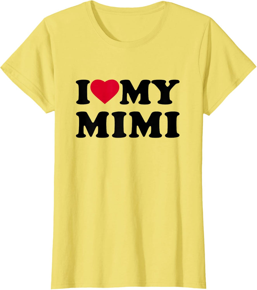 I Love My Mimi Heart Grandma Family T-Shirt - Lemon Yellow