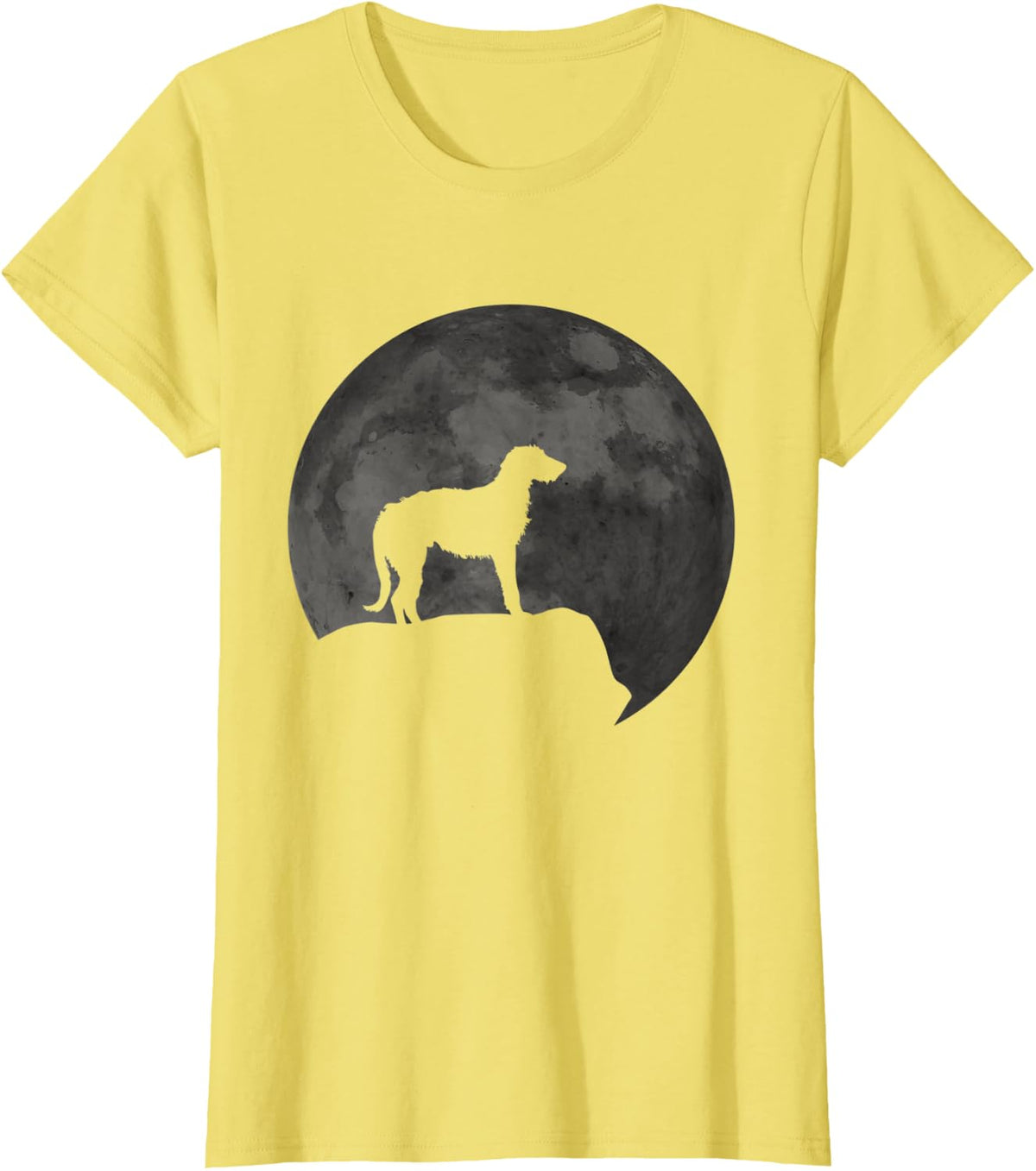 Moon And Dog Silhouette - Irish Wolfhound T-Shirt - Lemon Yellow