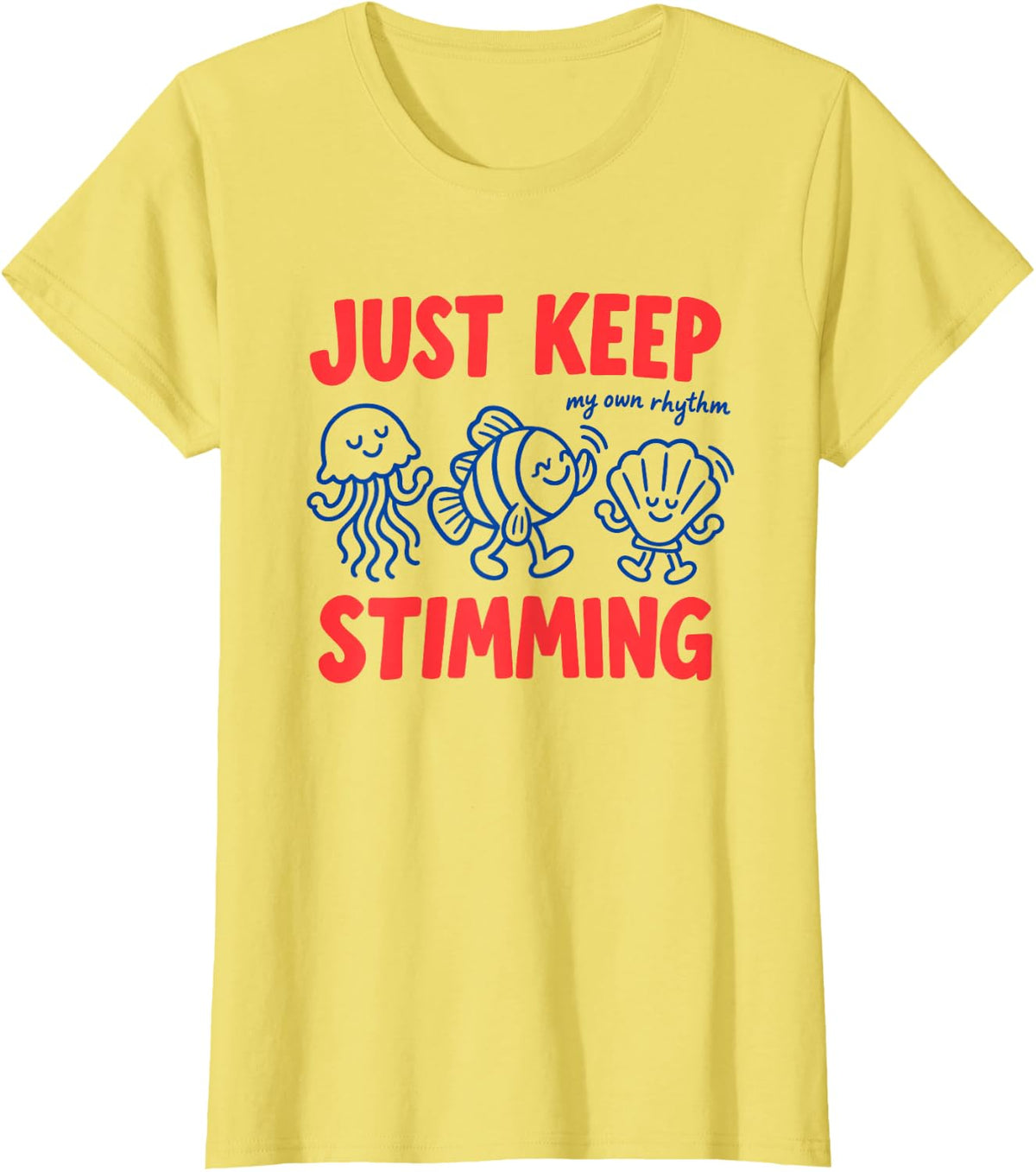 Just Keep Stimming Autism Awareness with Ocean Animals T-Shirt - Lemon Yellow