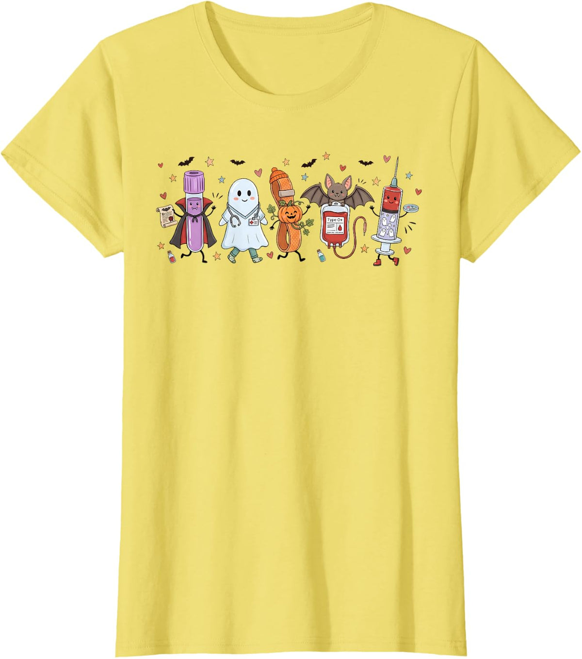 Cute Halloween Phlebotomist Lab Tech Nurse Occupation Doodle T-Shirt - Lemon Yellow