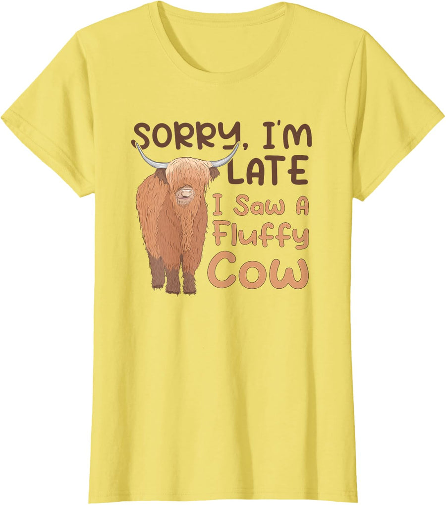 Sorry I'm Late I Saw A Fluffy Cow Highland Cow Breeder T-Shirt - Lemon Yellow