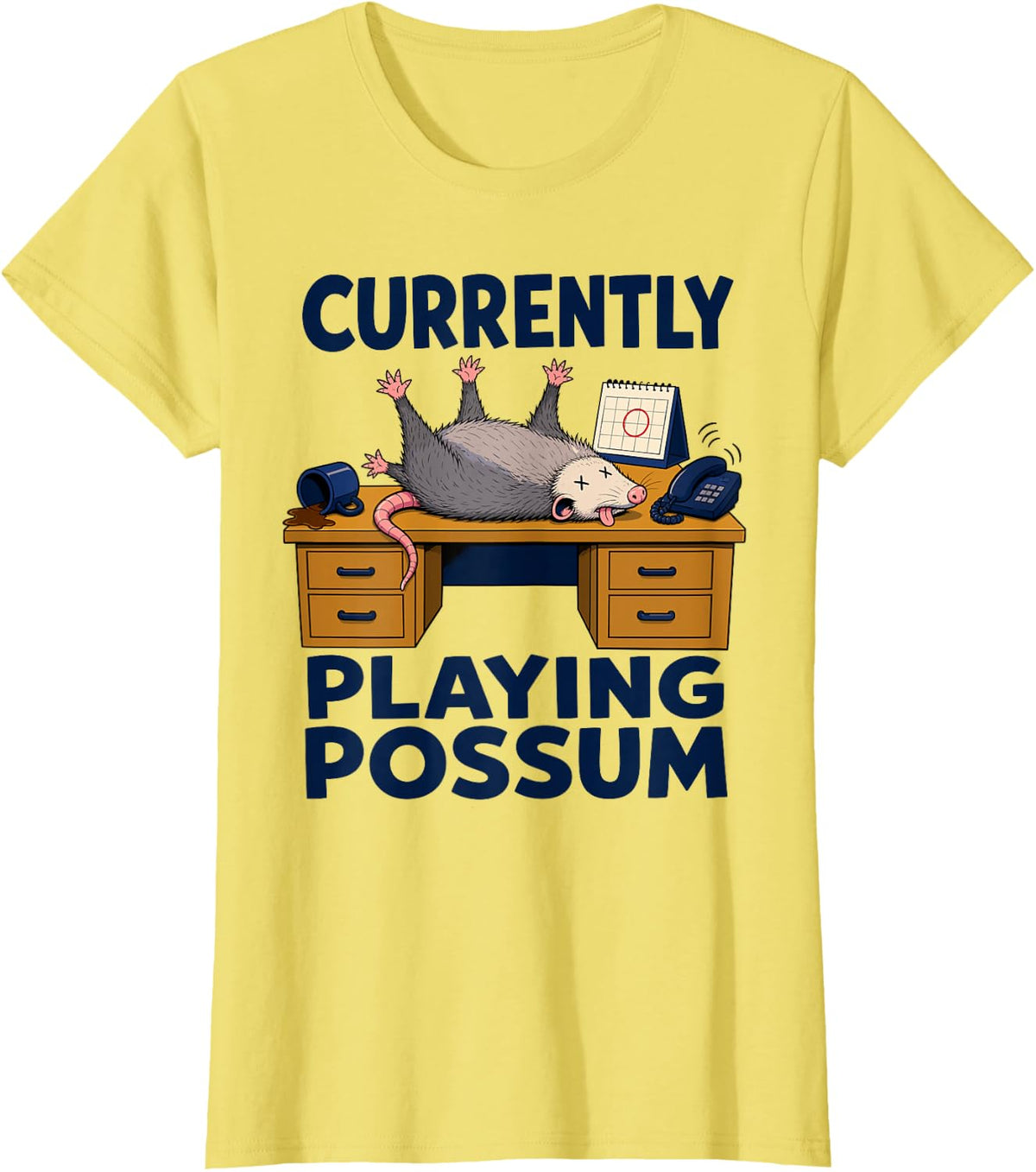 Currently Playing Possum Opossum Office T-Shirt - Lemon Yellow