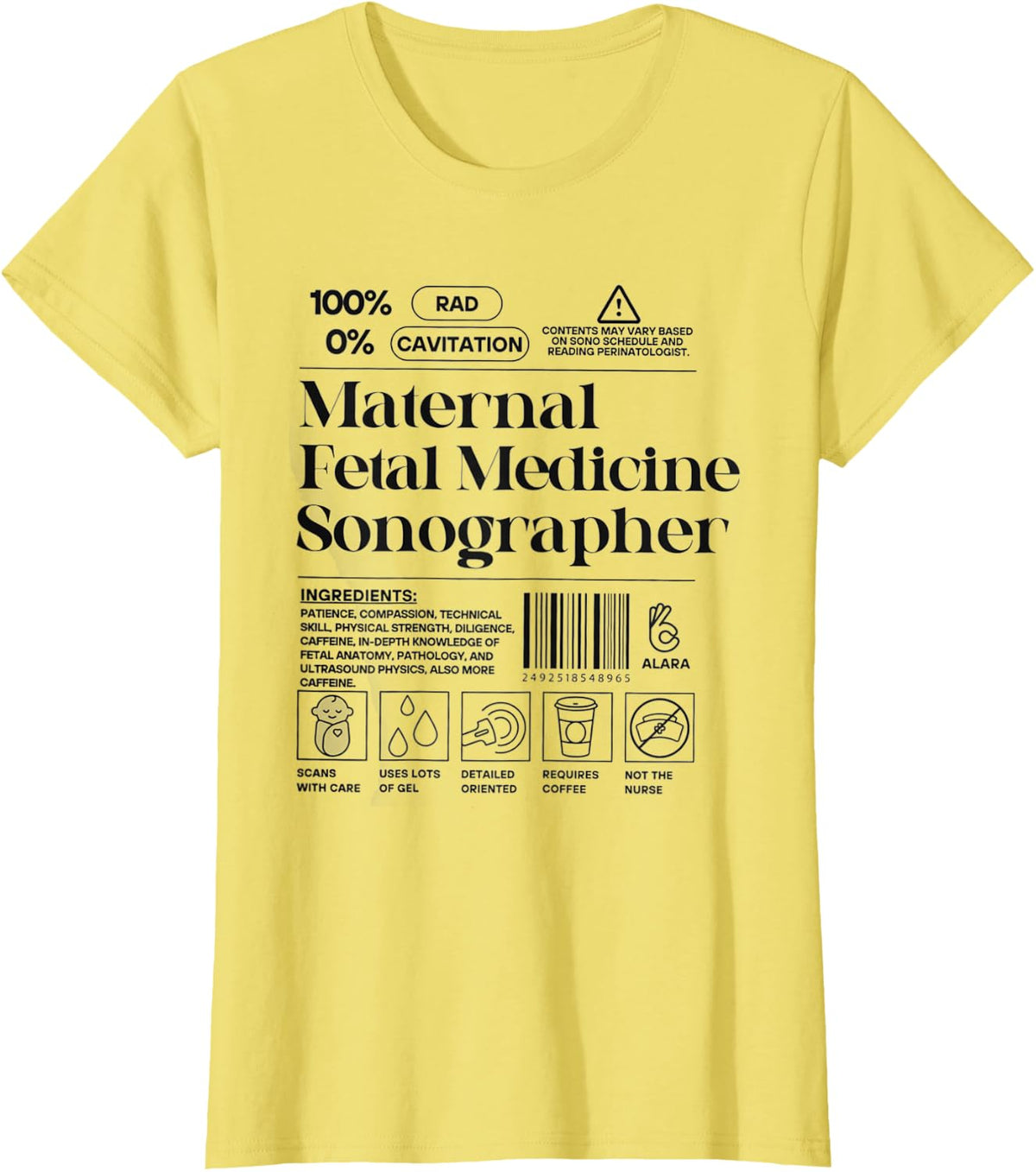 Maternal Fetal Medicine Sonographer Funny OB Ultrasound T-Shirt - Lemon Yellow