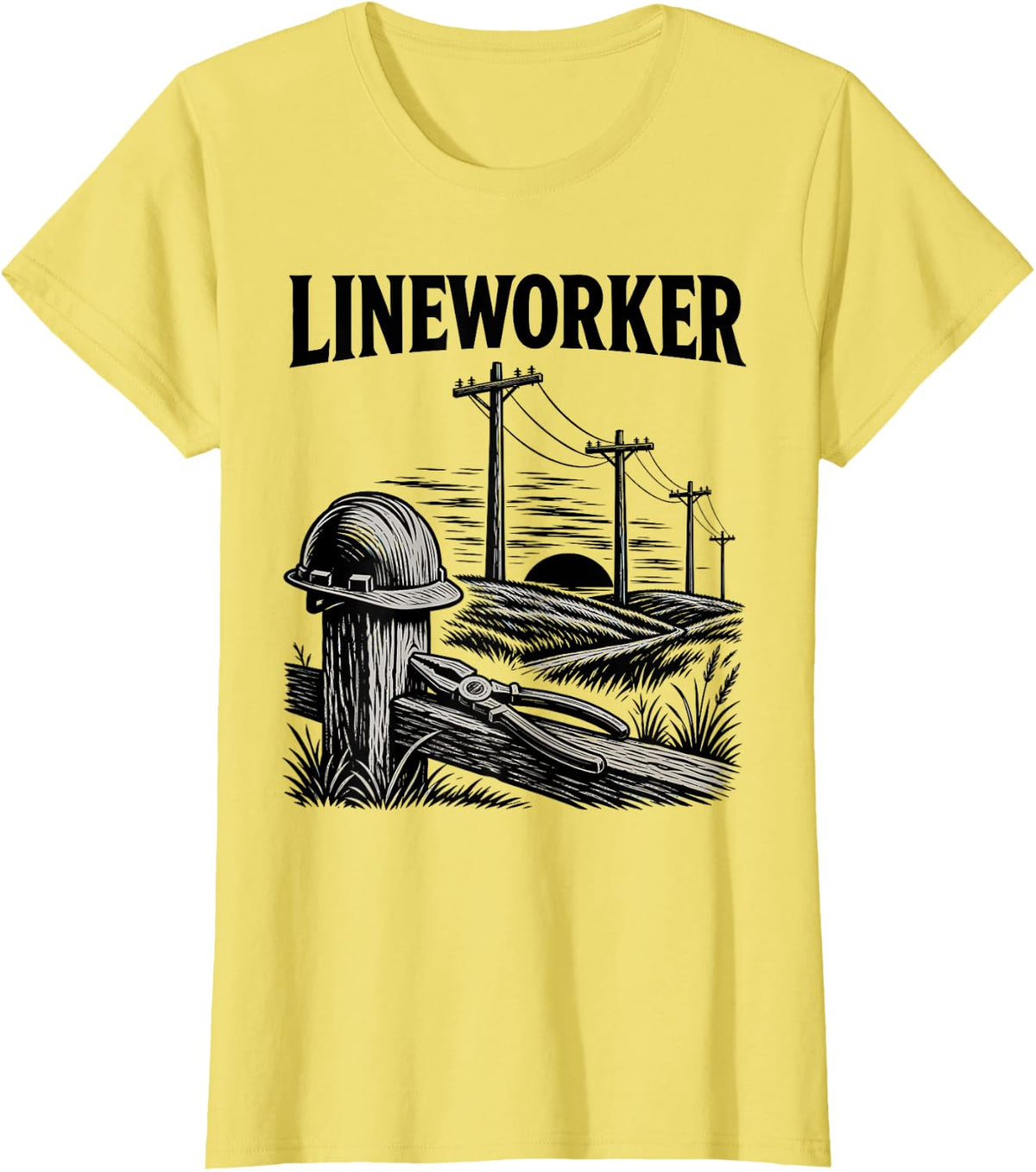 Lineworker Lineman Power Poles Hard Hat T-Shirt - Lemon Yellow