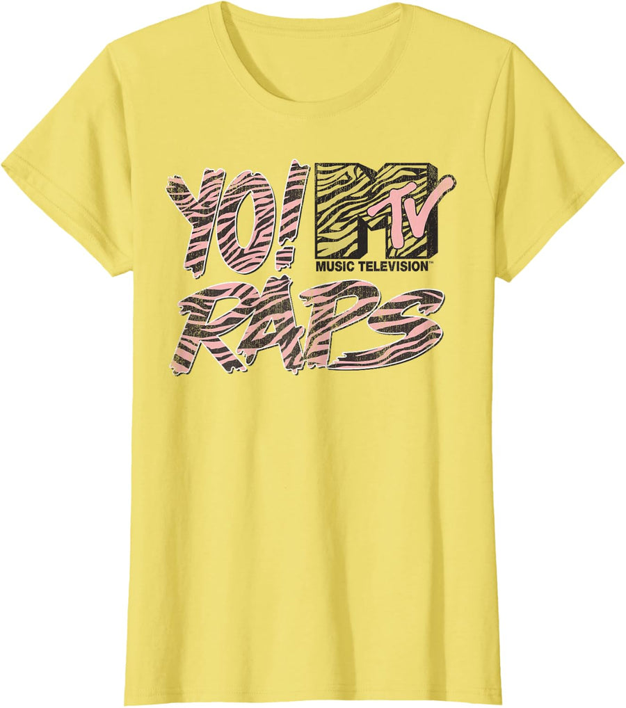 MTV Yo Raps Pink Zebra Pattern Graphic T-Shirt T-Shirt - Lemon Yellow