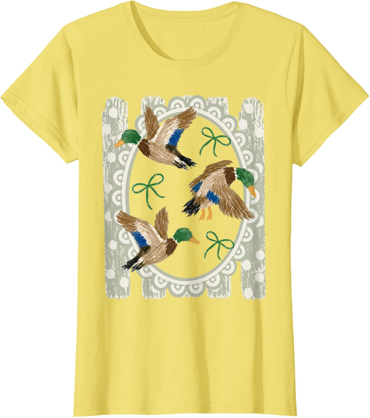 Vintage Mallard Duck Oval Frame 90s Flying Duck Hunting T-Shirt - Lemon Yellow