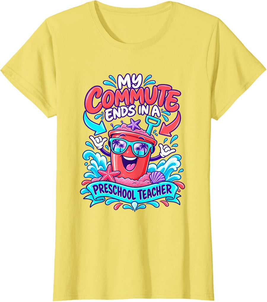 Funny Preschool Teacher Beach Sand Bucket T-Shirt - Lemon Yellow