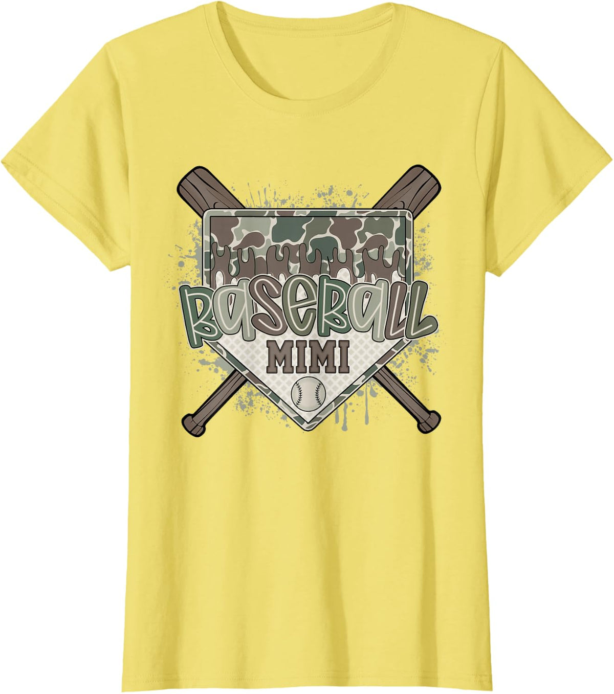 Baseball Mimi Camo Drip Mother's Day Baseball Mom Game Day T-Shirt - Lemon Yellow