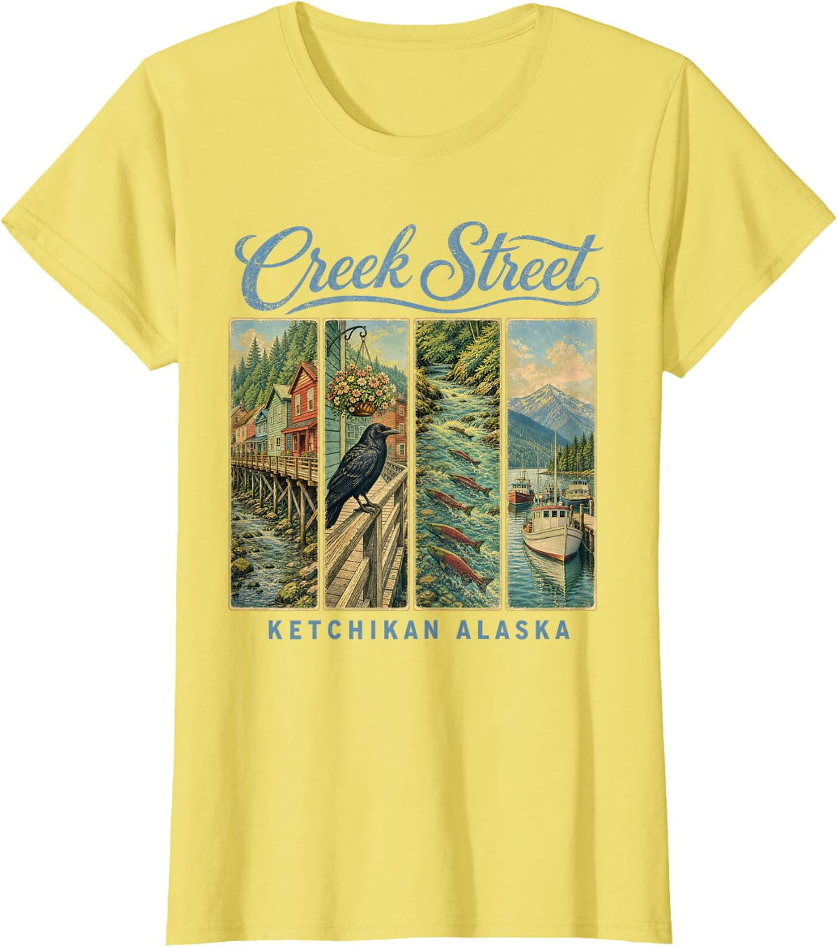 Creek Street Ketchikan Alaska T-Shirt - Lemon Yellow