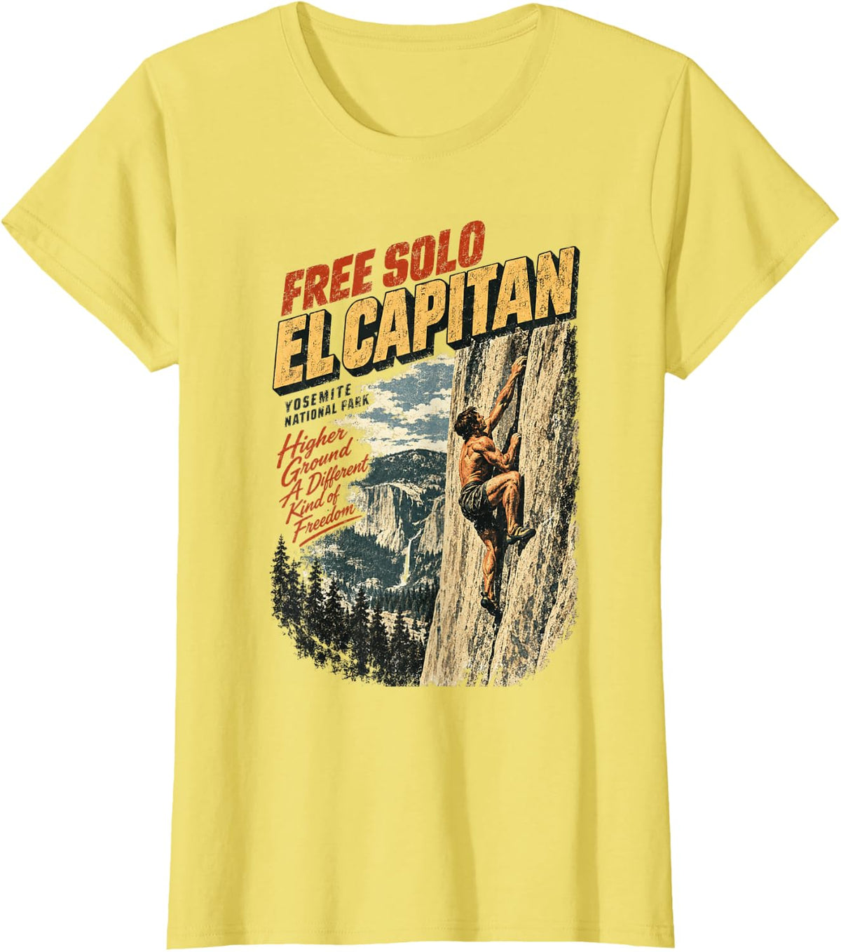 Vintage Free Solo El Capitan Yosemite Rock Climbing T-Shirt - Lemon Yellow