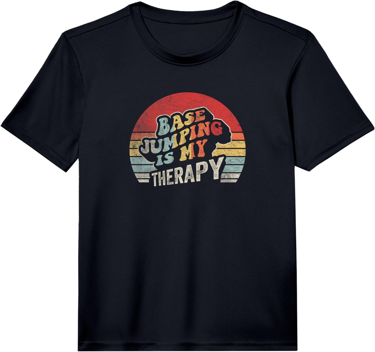 Base Jumping is My Therapy Retro Vintage Sunset Graphic Performance T-Shirt - Black