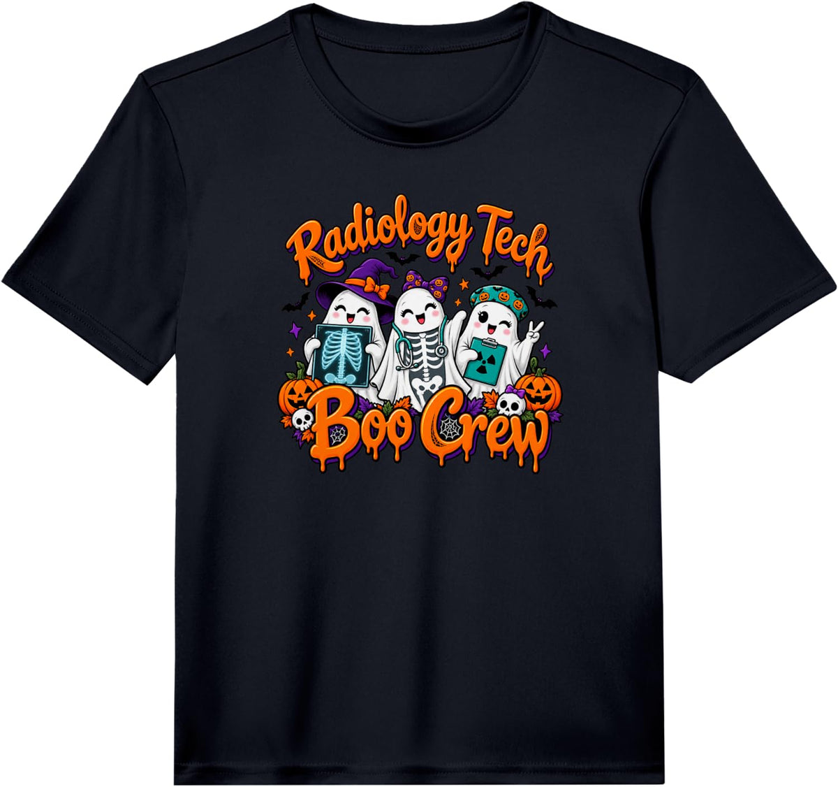 Radiology Tech Boo Crew Halloween Ghost Matching Costume Performance T-Shirt - Black