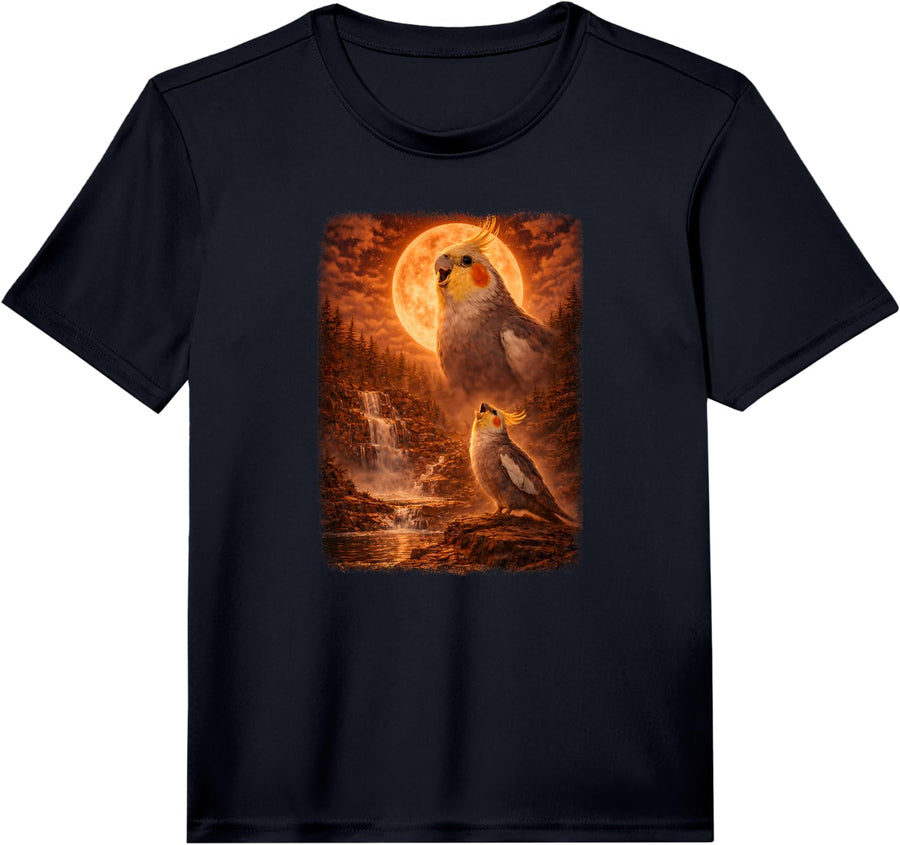 Cockatiel Howling At Moon Vintage Funny Mystic Bird Performance T-Shirt - Black