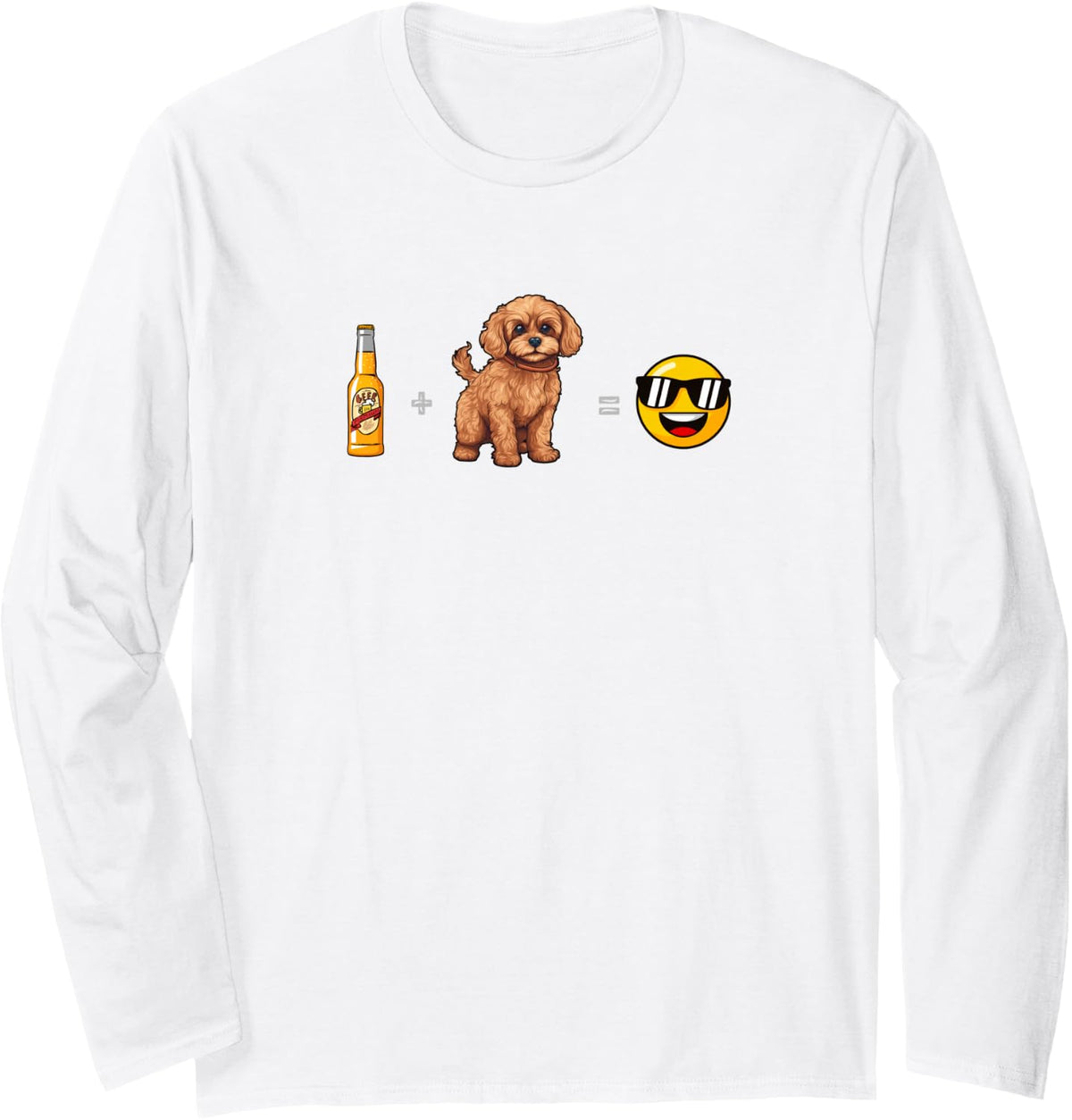 Cavapoo + Beer Dog Dad Happy Men Pet Lover Long Sleeve T-Shirt - Adult Unisex White