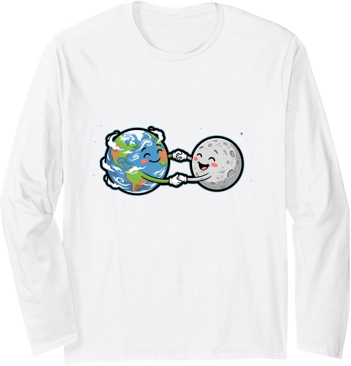 Earth Moon Holding Hands in Orbit Astronomy Space Science Long Sleeve T-Shirt - Adult Unisex White