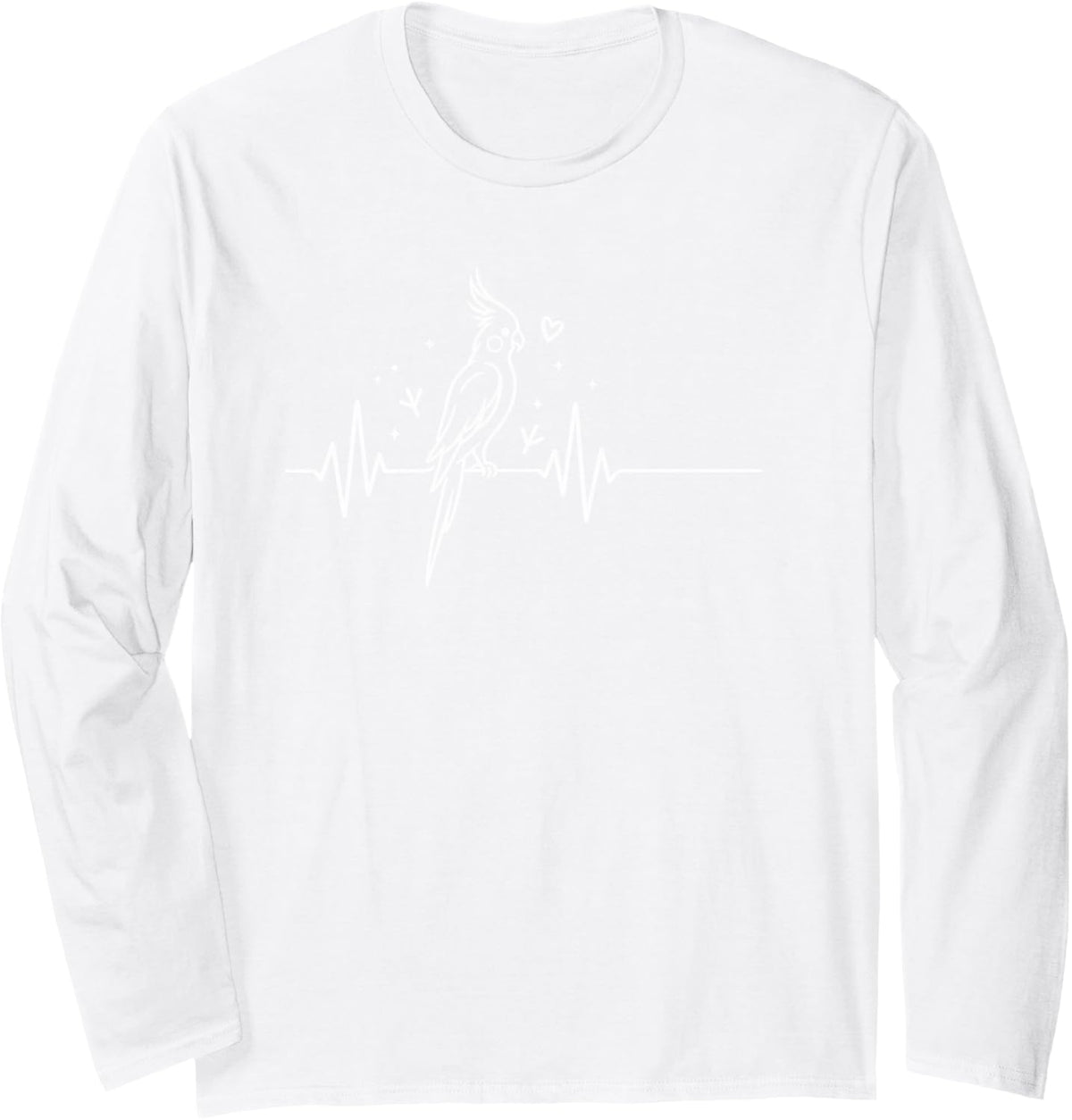 Cockatiel Heartbeat EKG Pulse Pet Bird Long Sleeve T-Shirt - Adult Unisex White