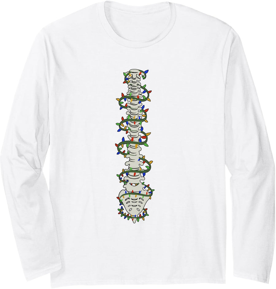 Chiropractic Spine Christmas Light Chiropractor Anatomy Bone Long Sleeve T-Shirt - Adult Unisex White