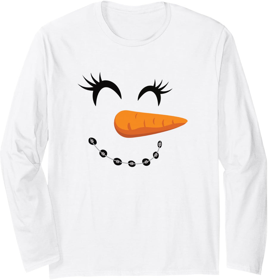 Orthodontist Christmas Snowman Dental Brace Rubber Bands Long Sleeve T-Shirt - Adult Unisex White