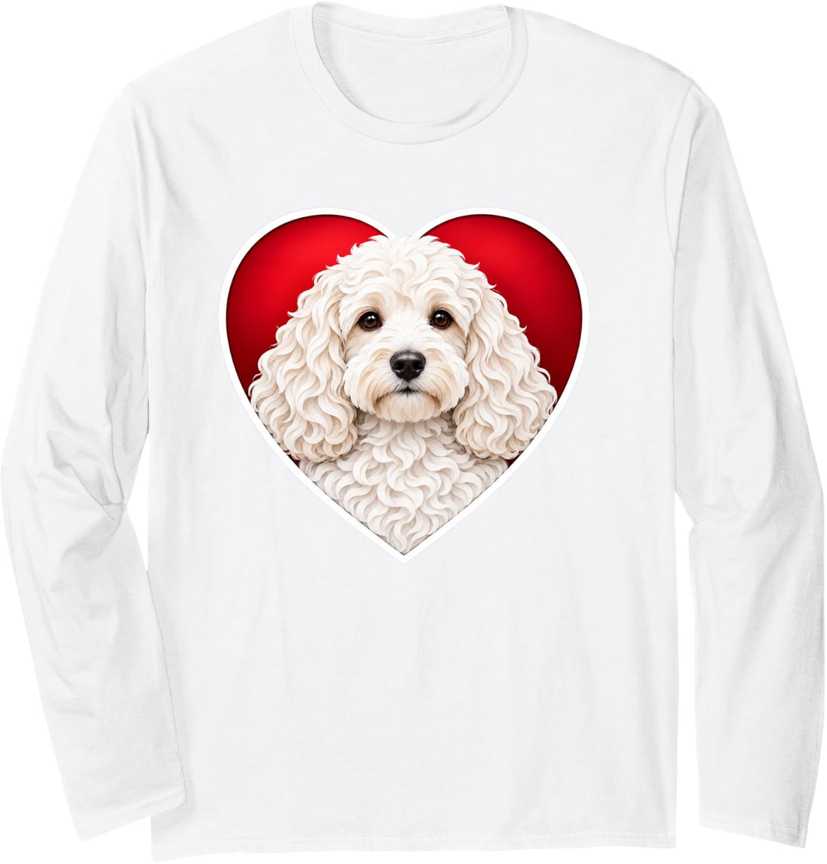 White Cockapoo Heart Long Sleeve T-Shirt - Adult Unisex White