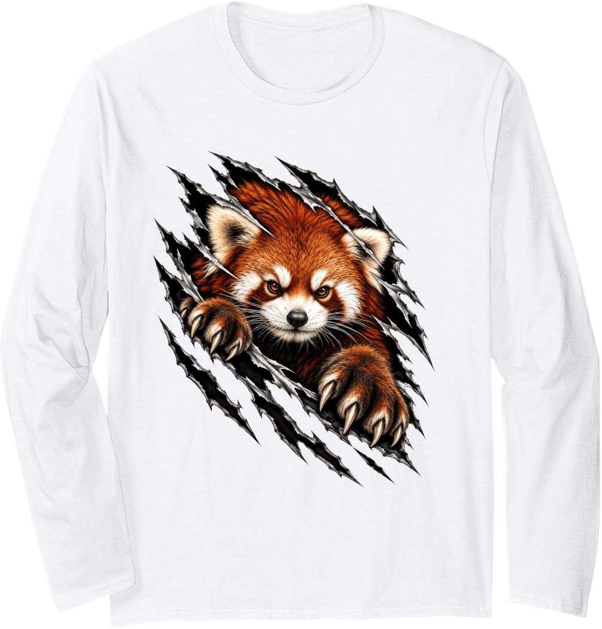 Red Panda Ripping Through Himalayan Forest Long Sleeve T-Shirt - Adult Unisex White