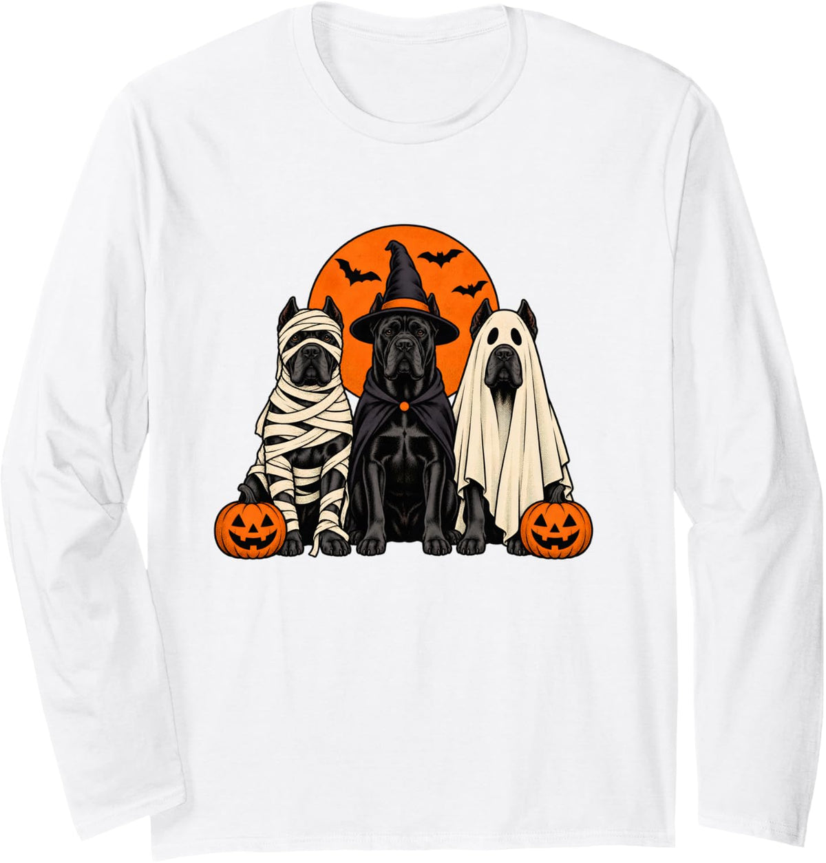 Halloween Cane Corso Mummy Witch Ghost Costume Trio Long Sleeve T-Shirt - Adult Unisex White