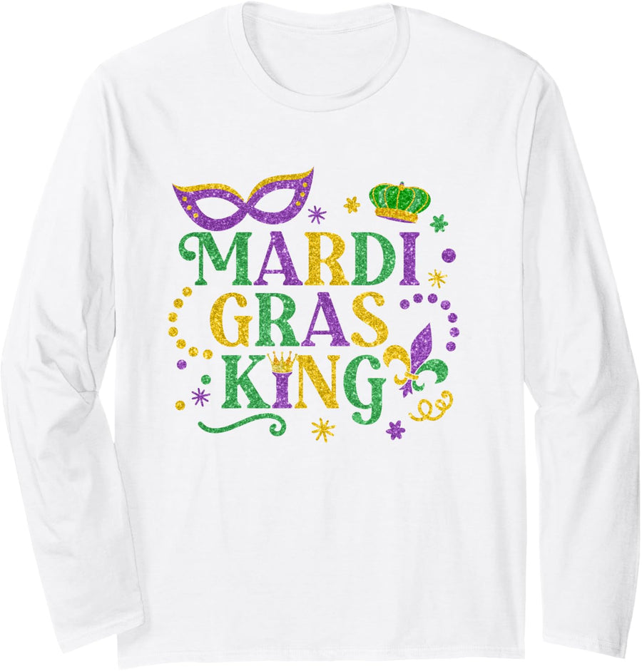 Mardi Gras King Fun Parade Mardi Gras Carnival Costume Party Long Sleeve T-Shirt - Adult Unisex White