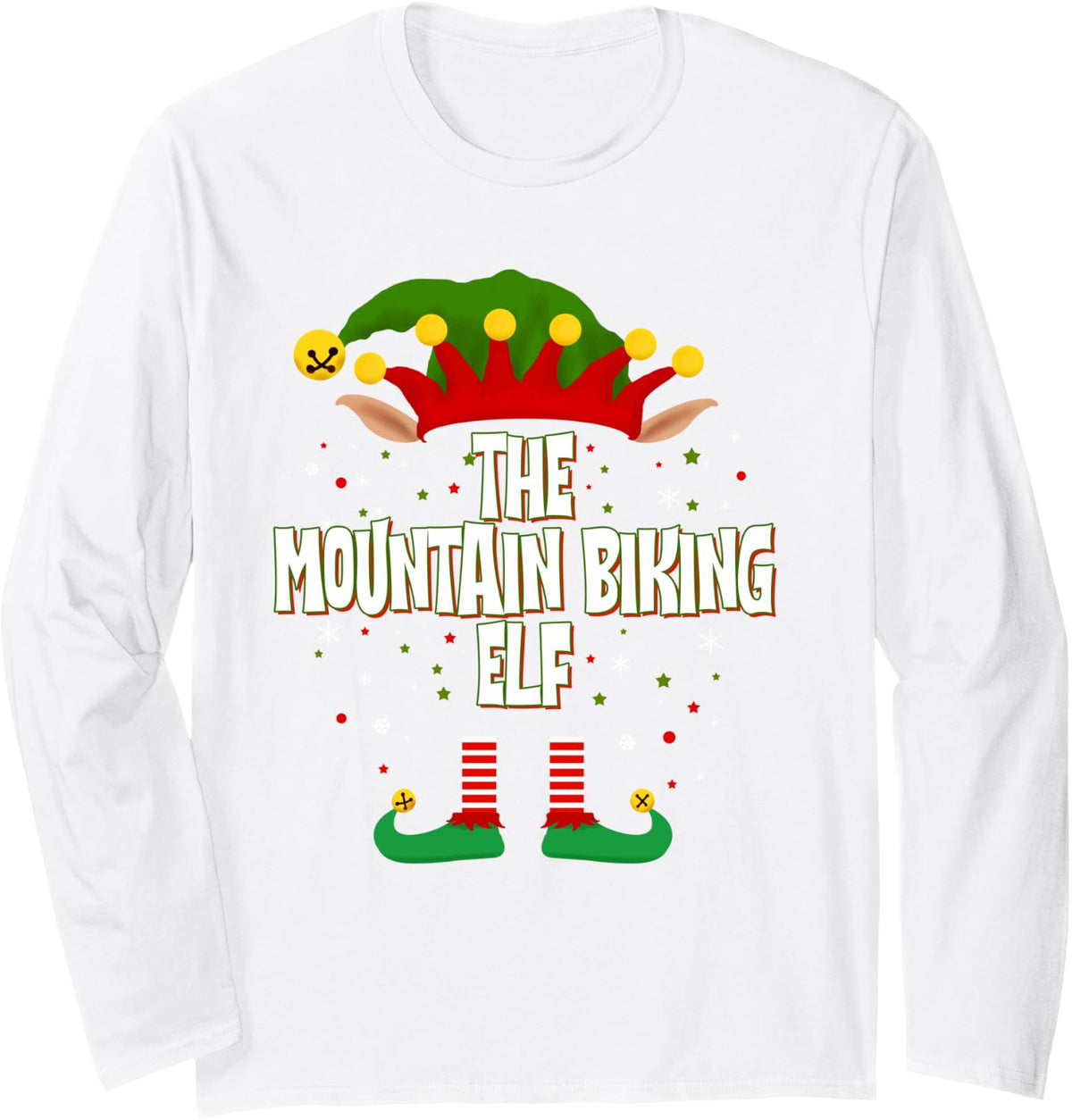 The Mountain Biking Elf Christmas Long Sleeve T-Shirt - Adult Unisex White
