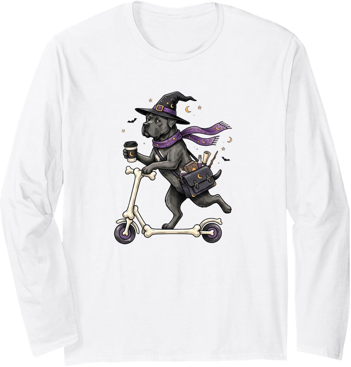 Cane Corso Scooter Witch Halloween Kids Mens Womens Long Sleeve T-Shirt - Adult Unisex White