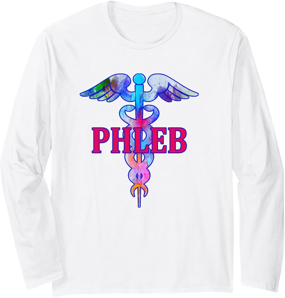 Phleb Caduceus Phlebotomist Phlebotomy Tech Medical Symbol Long Sleeve T-Shirt - Adult Unisex White